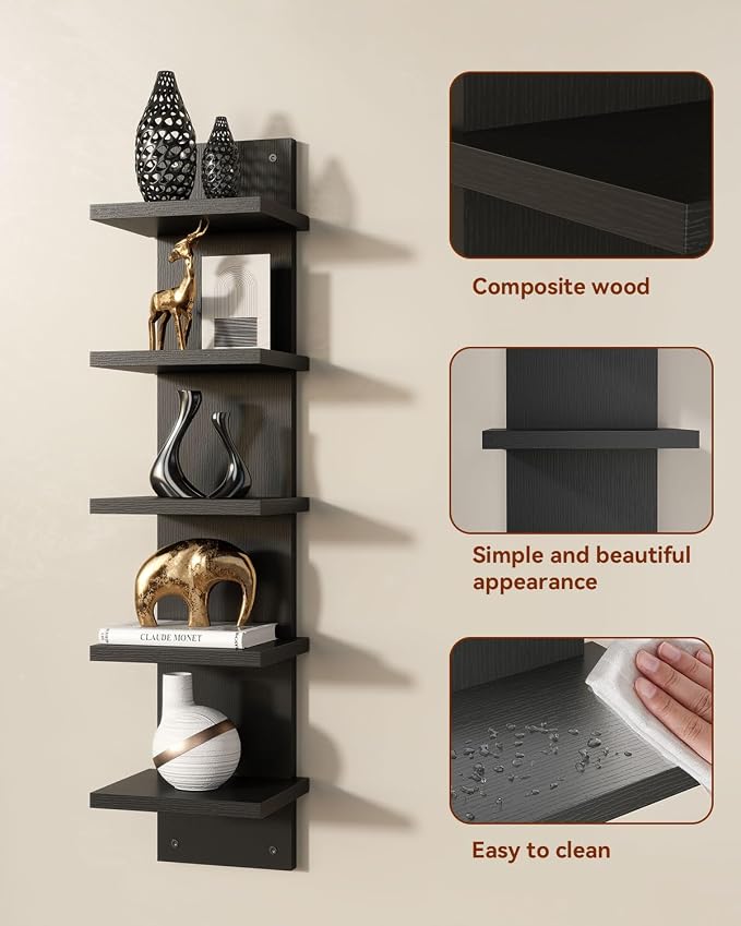 IBUYKE 5 Tier Wall Shelf Unit, Vertical Shelving - Image 6