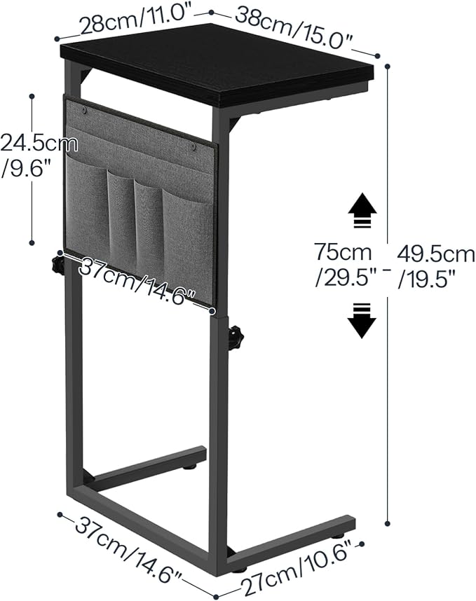 HOOBRO C Shaped End Table, 29.5’’ Adjustable Height Side Table - Image 3