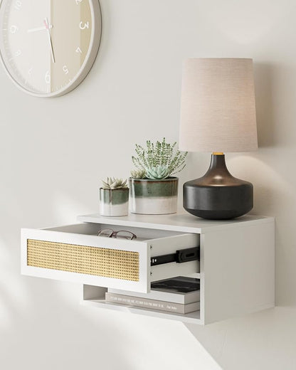 Small Modern Nightstand with Drawer, Floating Shelves - Image 4