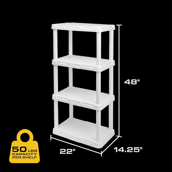 CENTREX 4-Tier Light Duty Plastic Storage Shelves, 50lbs/shelf | Plastic - Image 2