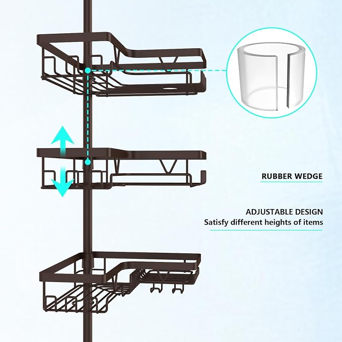 DAOYA Corner Shower Caddy Tension Pole Bronze Tension Rod Shower Organizer | - Image 2