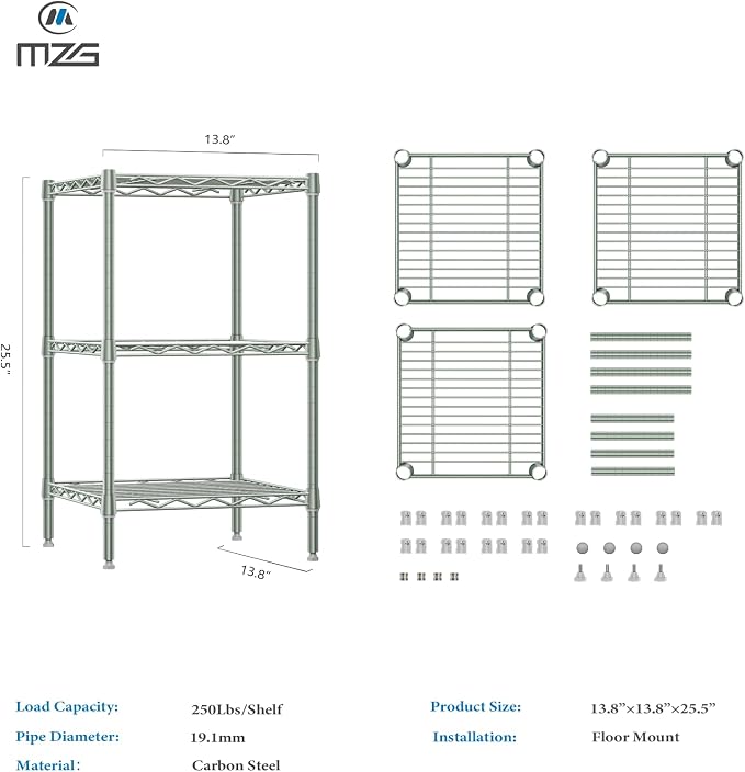 750 lbs 3-Shelf Storage Shelves Wire Shelving Unit Standing Metal Rack - Image 3