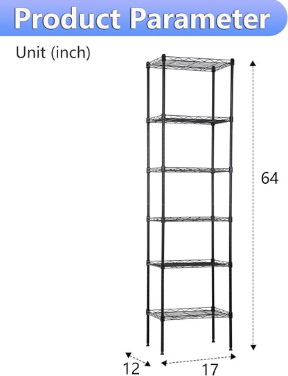 BestOffice | 6-Tier Wire Storage Shelves | 17x12x64 | Black | - Image 3