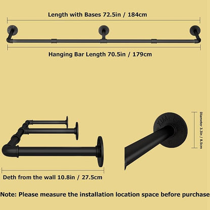 Wall Mounted Clothes Rack 72.5in, Industrial Pipe Clothing Racks Wall Mount - Image 5