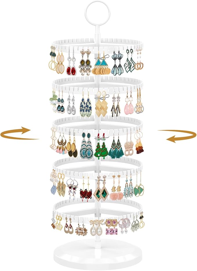 MODOWEY Rotating Earring Holder Organizer Adjustable Display, 5 Tiers White | by MODOWEY