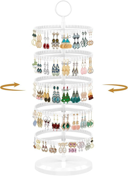 MODOWEY Rotating Earring Holder Organizer Adjustable Display, 5 Tiers White | by MODOWEY
