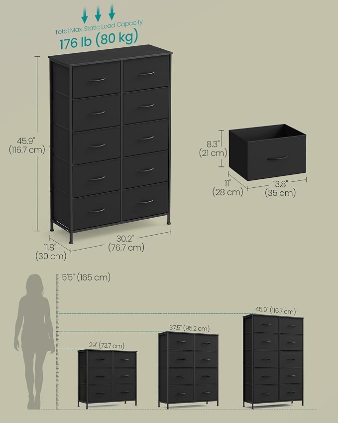 SONGMICS Dresser for Bedroom, Chest of Drawers, 10 Non-Woven Fabric Drawers - Image 2