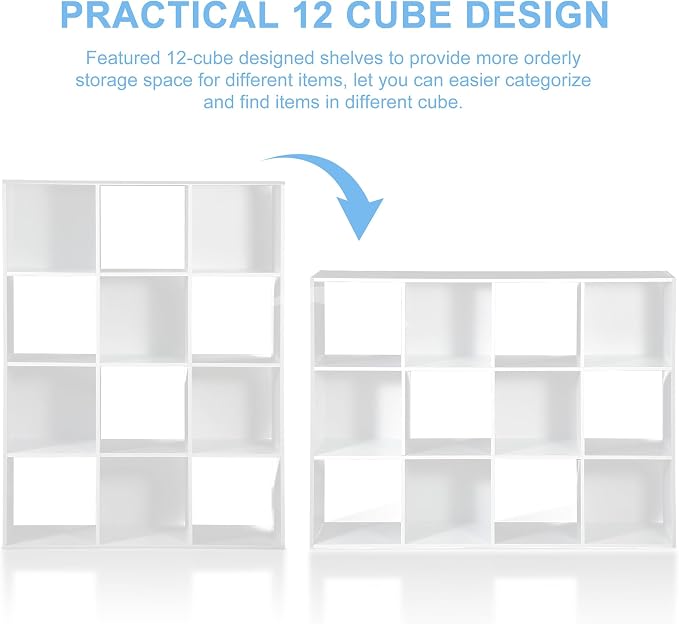 SUPER DEAL 12-Compartment Open Shelf Bookcase, 47 inch Wide Cube Storage - Image 7