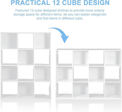 SUPER DEAL 12-Compartment Open Shelf Bookcase, 47 inch Wide Cube Storage - Image 7