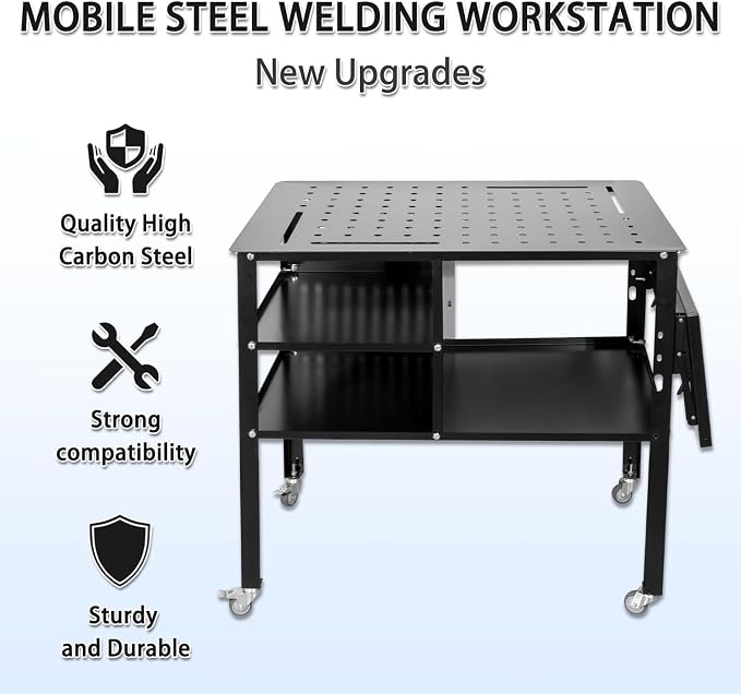 Portable Welding Table with Foldable Side Panels, Mobile Workbench Cart with - Image 5