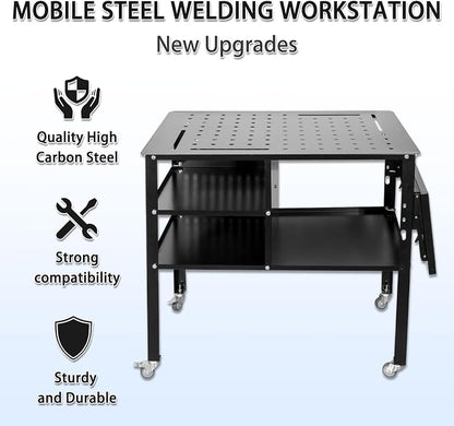 Portable Welding Table with Foldable Side Panels, Mobile Workbench Cart with - Image 5