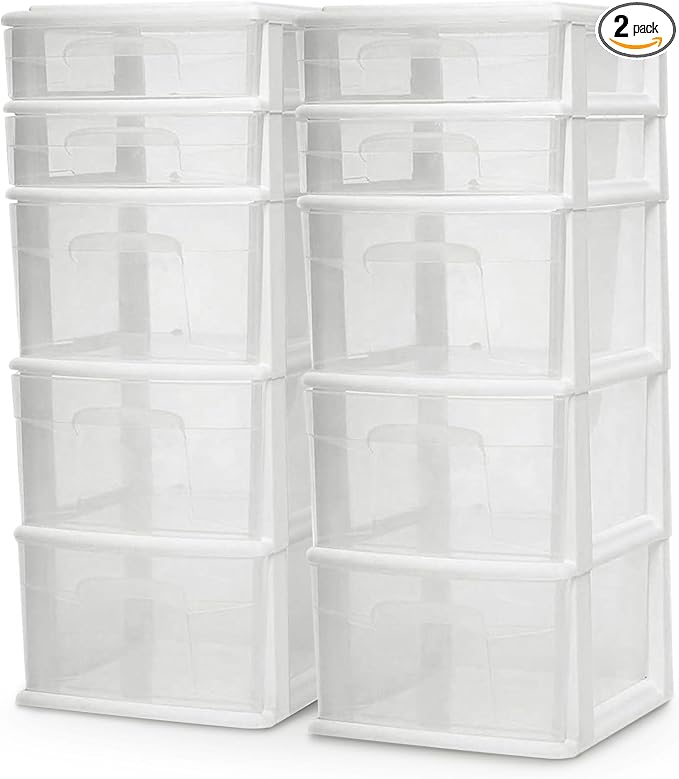 HOMZ 5 Drawer Plastic Storage & Organizer Tower | 3 Large Drawers & 2 Small by Homz