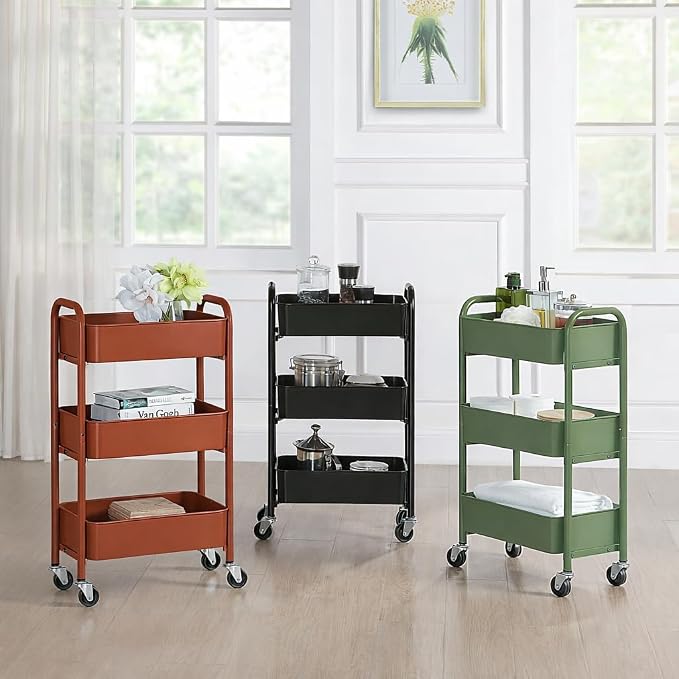 SunnyPoint 3-Tier Delicate Compact Rolling Metal Storage Organizer - Image 5