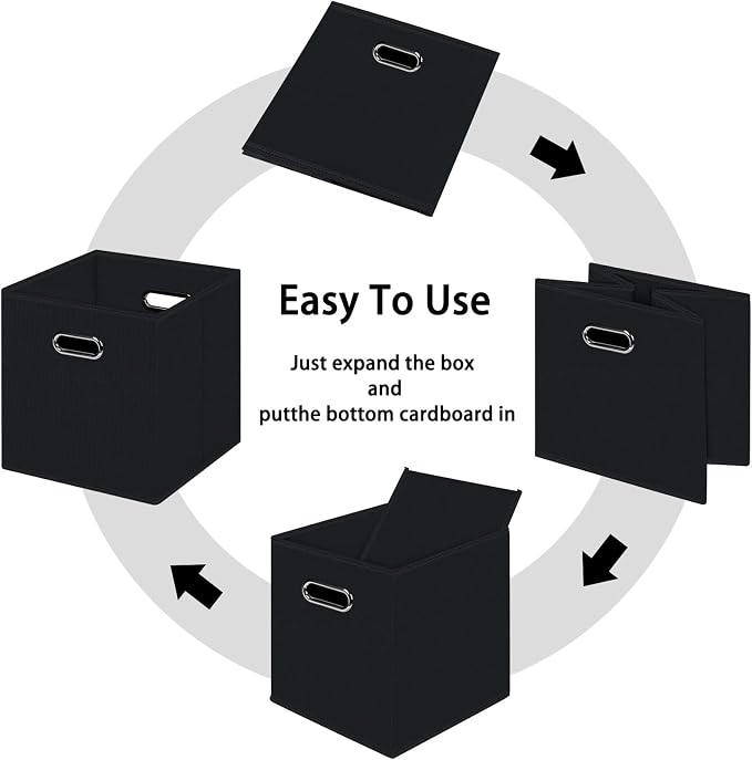 Black Foldable Storage Cubes Bins, Fabric Storage Box Cubes Organizer Baskets - Image 6