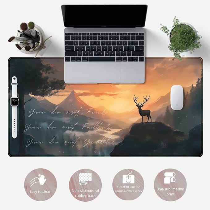 Misty Forest Desk Pad Mat Anime Mouse Pad Gaming Playmat, Large Mouse Pad Deer - Image 6