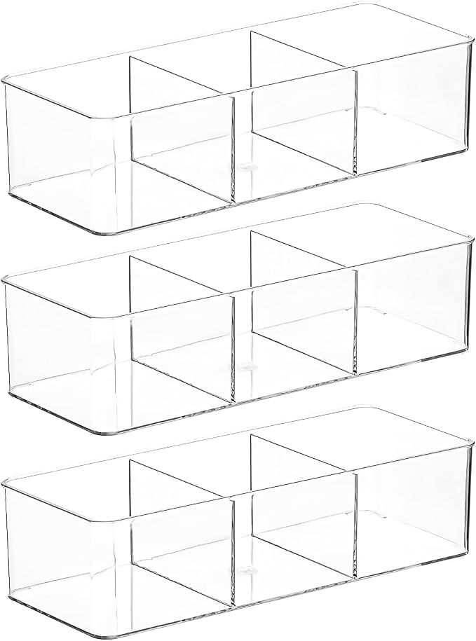 Acrylic Makeup Brush Organizers, 3 Pack 3 Section 3 Compartments Transparent by Dayaanee