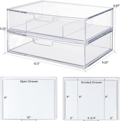 STORi STAX Plastic Stackable Organizer Drawers Clear | 12.5" Wide | Set - Image 3