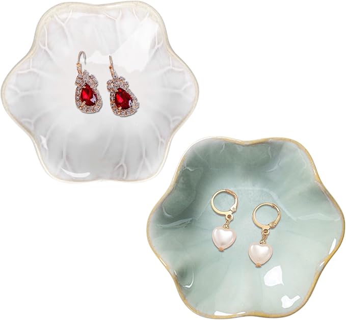 Binoster 2 Pcs Ceramic Jewelry Dish, Jewelry Tray Key Tray, Small Ring Dish by WELOCMETOBINOSTER