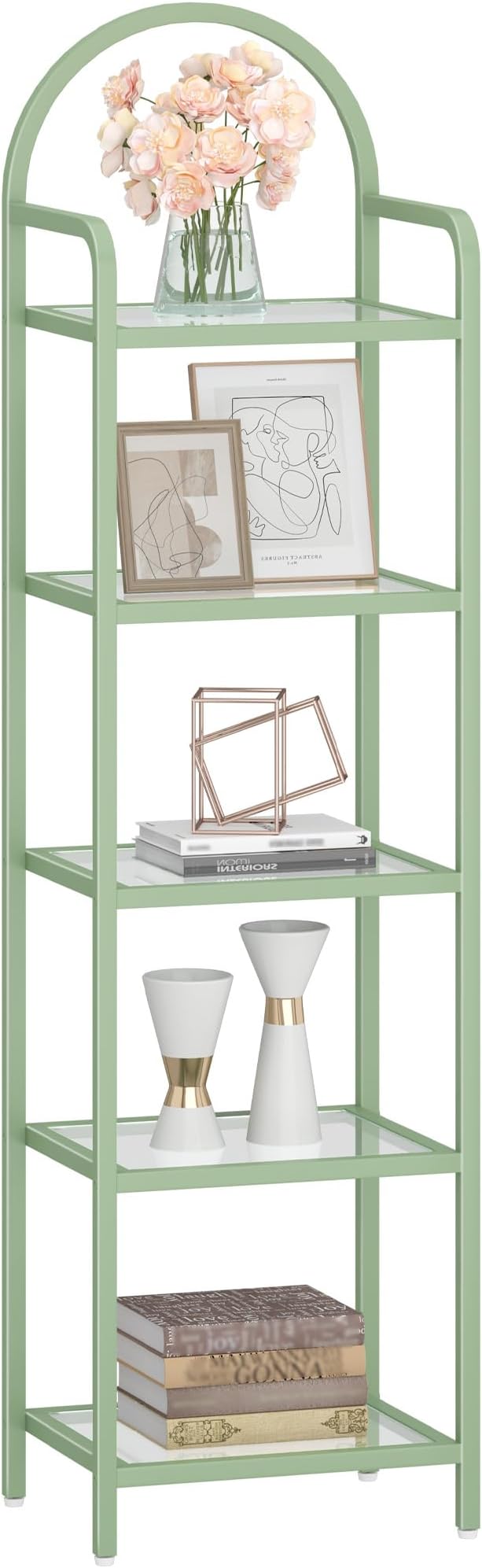 Hzuaneri Bookcase Bookshelf, Tempered Glass Bookshelves | Slim Shelving Unit - Image 8