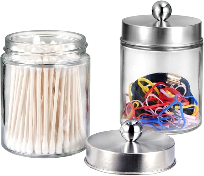 Amolliar 6Pc Apothecary Jars Bathroom Vanity Organizer- Rustic Farmhouse Decor - Image 3