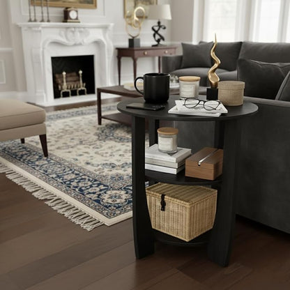 Round End Table with Storage Shelf, 3 Tier Modern Side Table, Sofa Recliner - Image 6