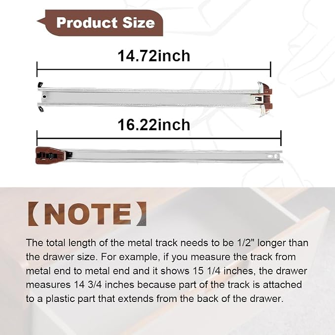 Drawer Slides Center Track for Kenlin Rite-Trak II Rails Kit, 16 Inch Drawer - Image 2