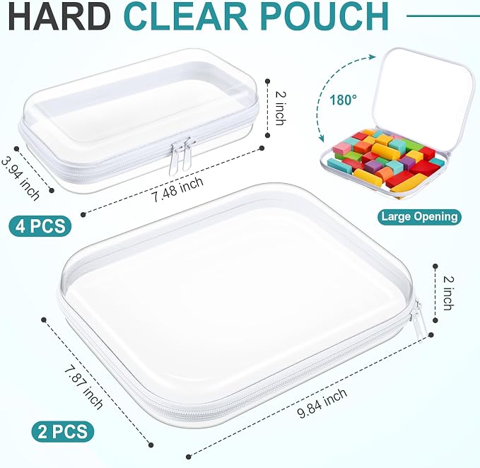 Sanwuta 6 Pcs Clear Hard Zipper Case Hard Plastic Zipper Pouches Transparent - Image 2
