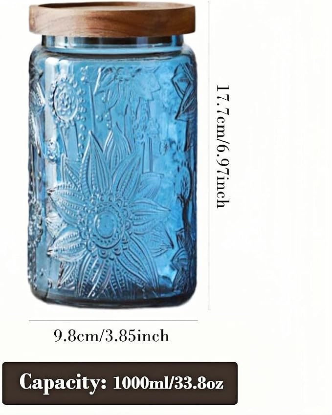 ANSQU Set of 2 Vintage Blue Glass Storage Jars - Image 2