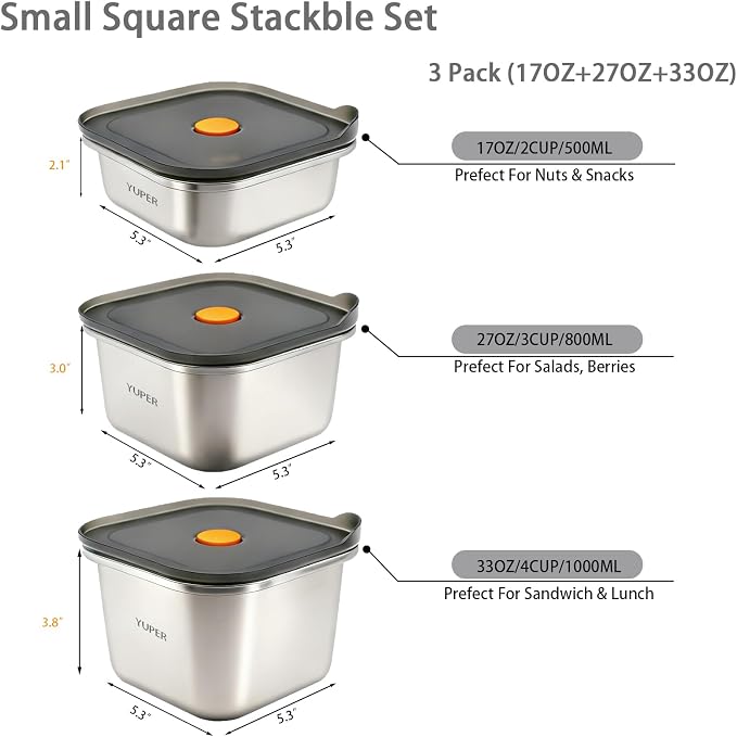YUPER Stainless Steel Food Containers, Meal Prep Containers, Bacon Cheese - Image 2