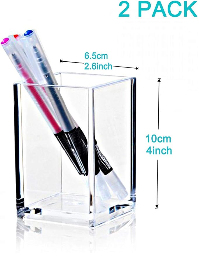2 Pack Clear Acrylic Pencil Pen Holder Cup, Desk Accessories Holder, Makeup - Image 5