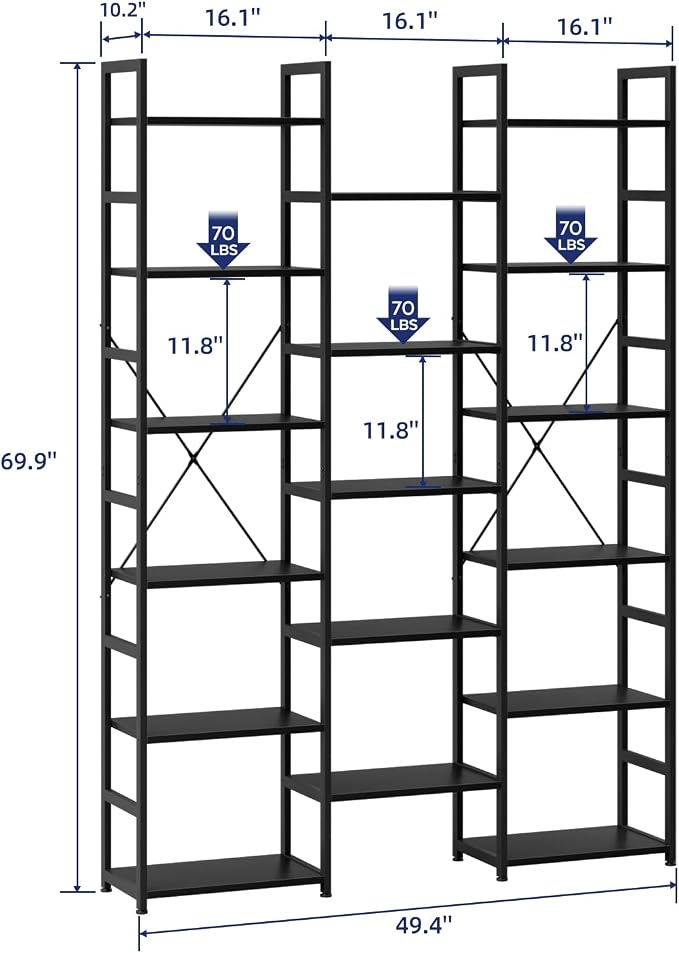 NUMENN Triple Column 6 Tier Bookshelf, Bookcase - Image 3