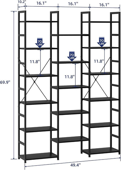 NUMENN Triple Column 6 Tier Bookshelf, Bookcase - Image 3