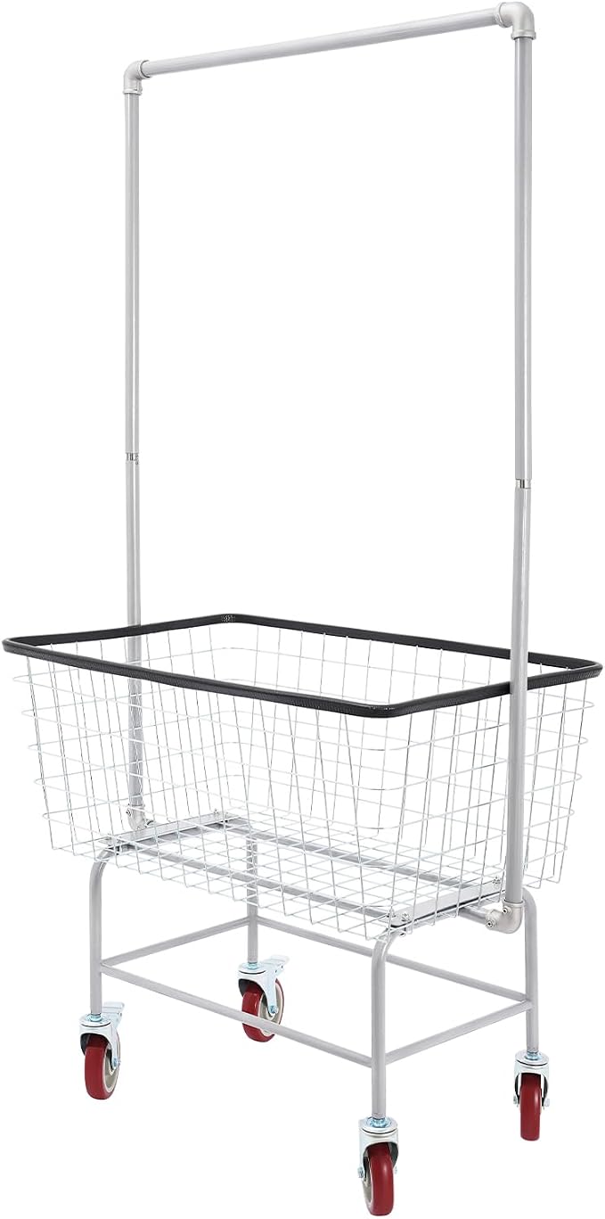 Wire Laundry Cart With Hanging Rack, 2.5 Bushel Wire Laundry Basket with Wheels by Unknown