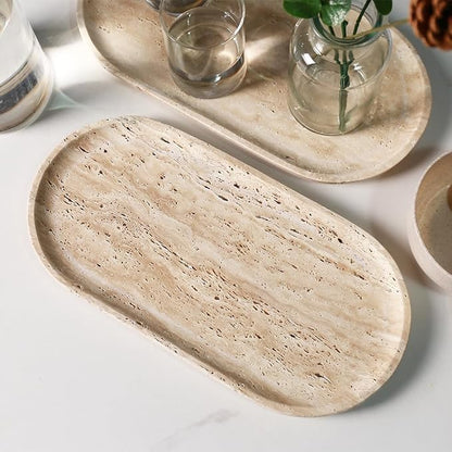 Natural Beige Travertine Marble Luxury Tray, - Image 3