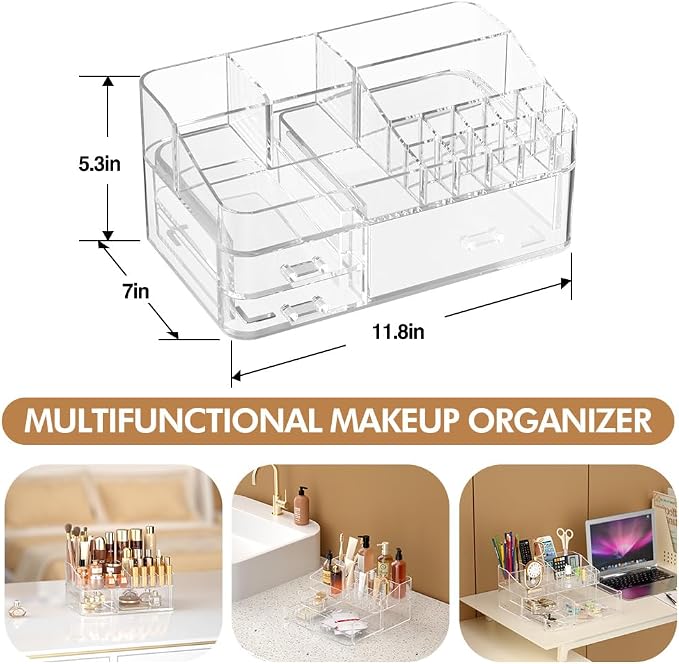 Makeup Organizer for Vanity, Acrylic Large Desk Organizer - Image 2
