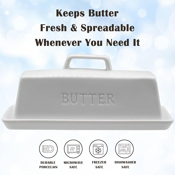 Ceramic Butter Dish With Lid for Countertop, Covered Butter Holder With Lid - Image 3