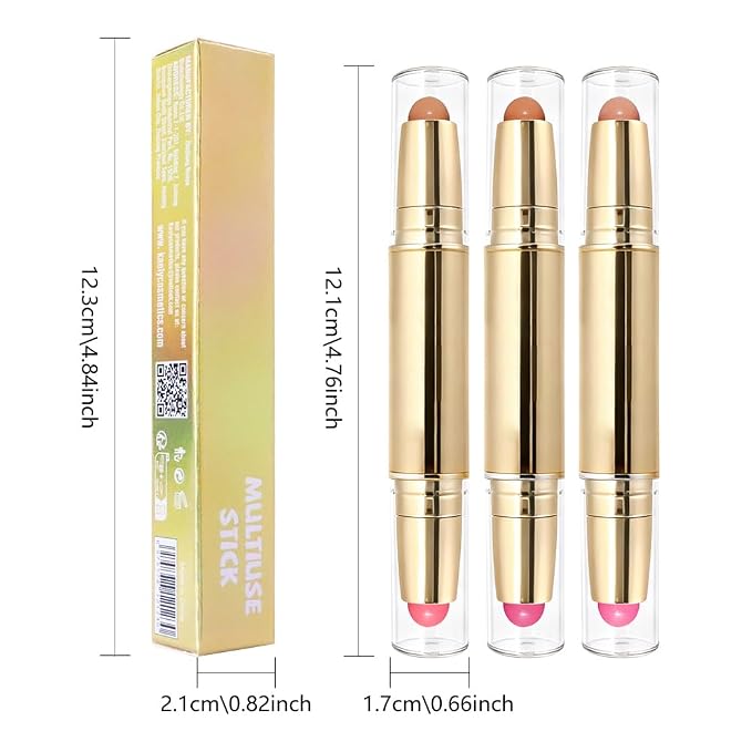 evpct 3Pcs 2In1 Blush Contour Multiuse Makeup Sticks Set, Ultra-Creamy Radiant - Image 6