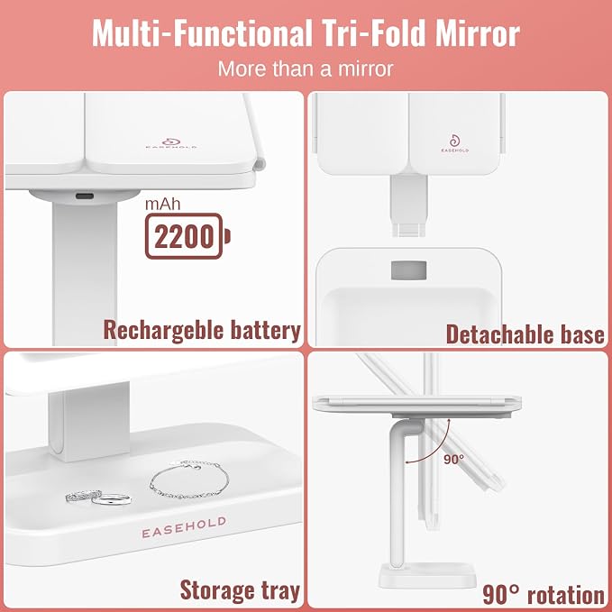EASEHOLD Vanity Mirror with Lights, 2X 3X Magnification, Rechargable, Touch - Image 7
