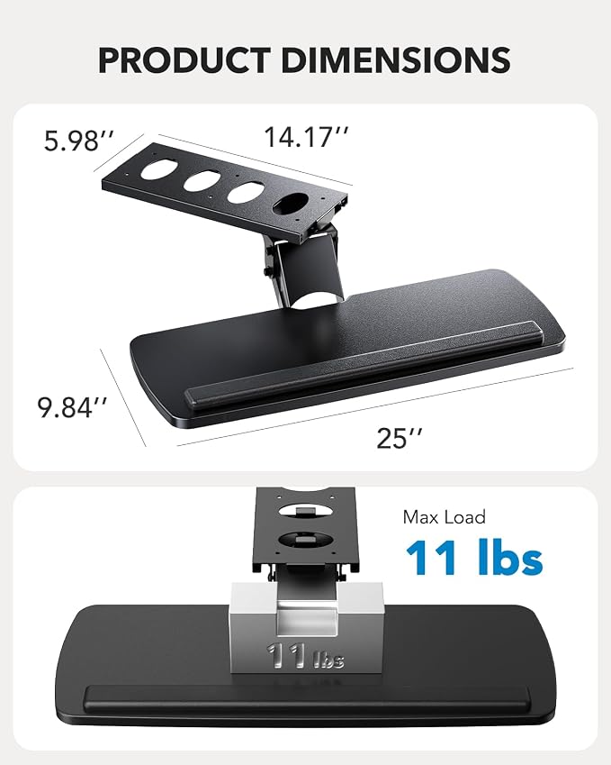 HUANUO Keyboard Tray Under Desk, 360 Adjustable Under Desk Keyboard Tray Slide - Image 7