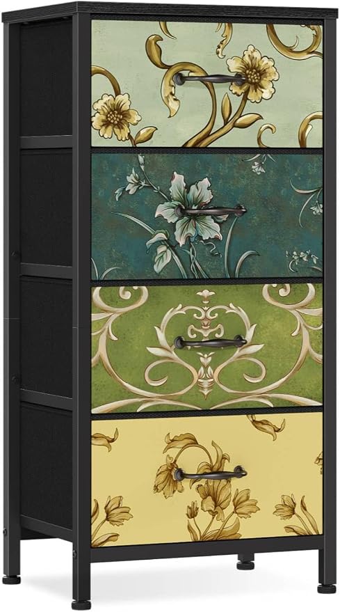 Furnulem 4 Drawer Dresser, Vintage Nightstand, Fabric Chest of Drawers | by Furnulem