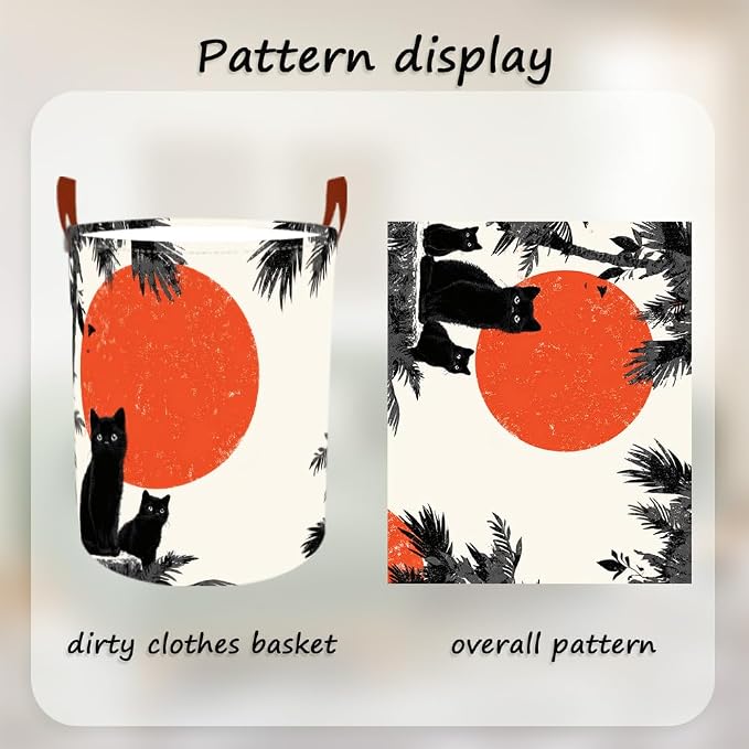Laundry Baskets 15.7x19.7 Inch Large Black Cat Red Sun Jungle Design - Image 5