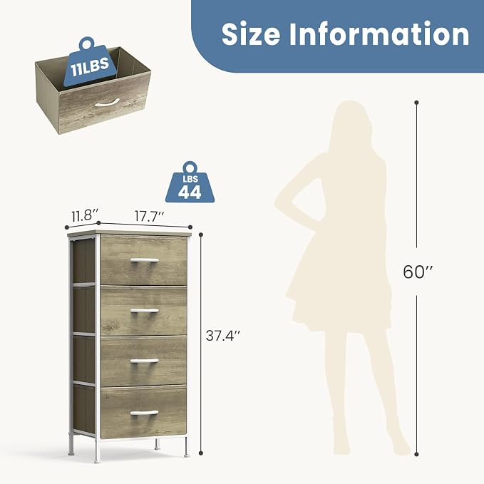 DUMOS Nightstand with 4 Drawers Bedside Table with Removable Fabric Bins Sturdy - Image 3