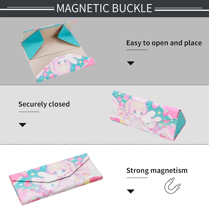 Foldable Glasses Case, Magnetic PU Leahter Sunglasses Case, Cute Hard Shell - Image 3