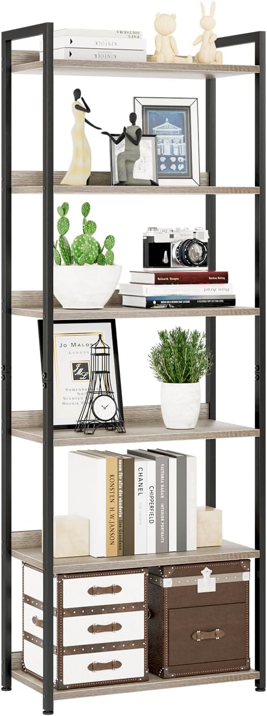NUMENN Bookshelf, 6 Tier Freestanding Shelving Unit, Falling Prevention Baffle by NUMENN