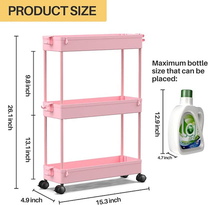 SPACEKEEPER Slim Rolling Storage Cart, 3 Tier Bathroom Organizer Utility Cart - Image 6