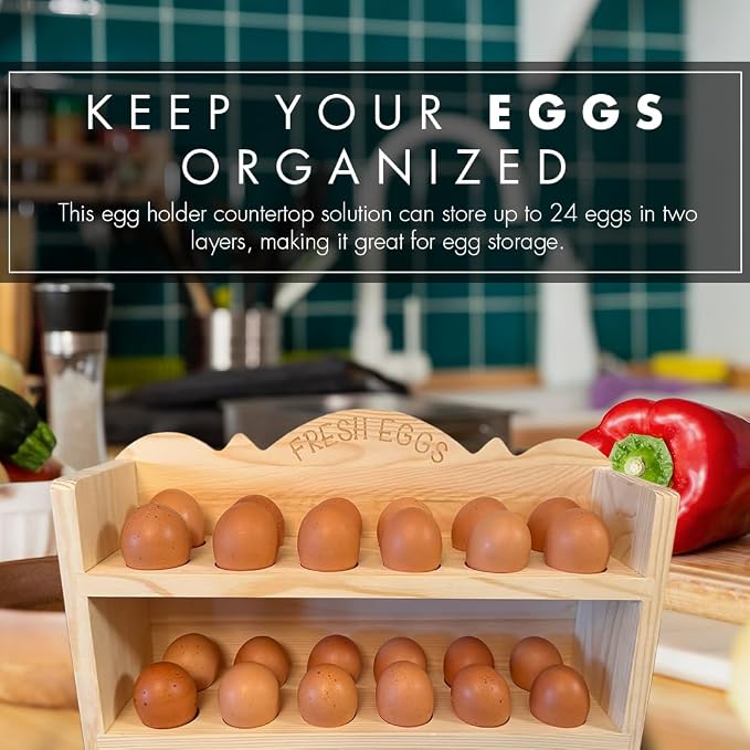Natural Wood Premium Pine Wooden Egg Holder 2-Tier Durable 24-Egg Storage - Image 6