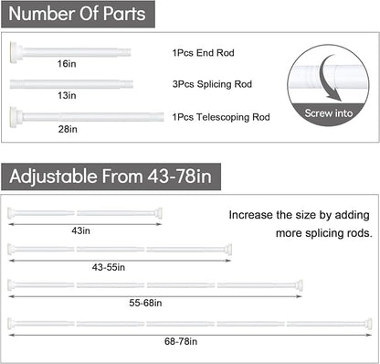 Thestoa White Shower Curtain Rod Adjustable 43-78 inch, Anti-Rust Non-Slip - Image 5