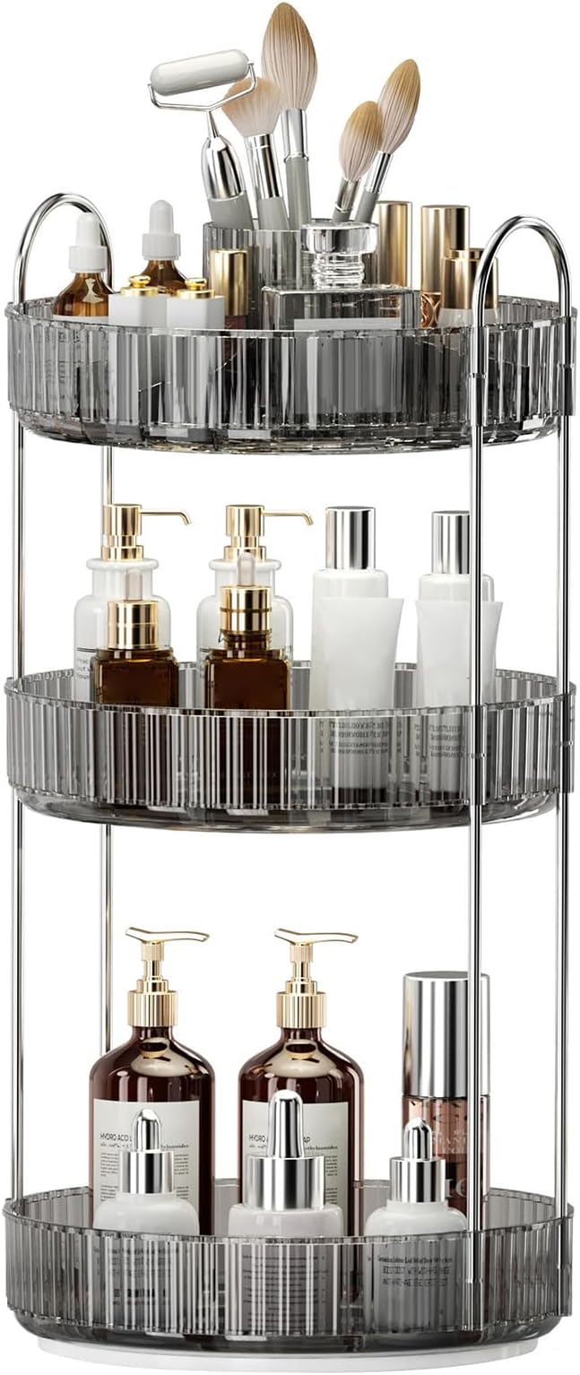 360° Rotating Makeup Organizer, Upgraded 3 Tier Skincare Perfume Organizers by Homelifeassistant