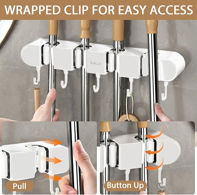 2Pcs Broom Holder Wall Mount, No-Drilling Self-Adhesive Mop and Broom Storage - Image 6