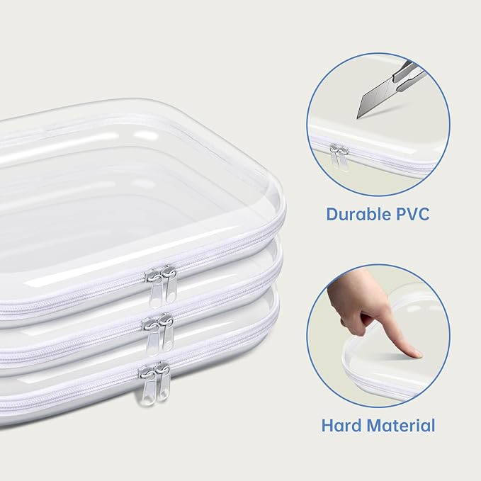 Clear Hard Plastic Zipper Case, Transparent Double Zippers Hard Pouch - Image 2